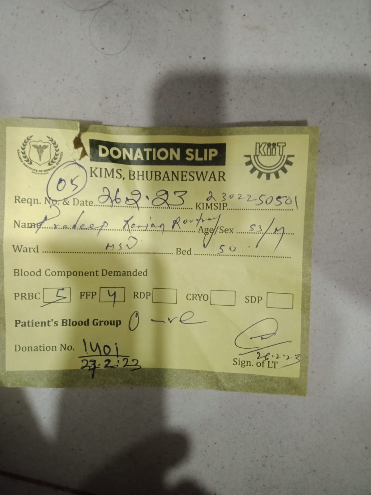 Need O-ve blood near Patia